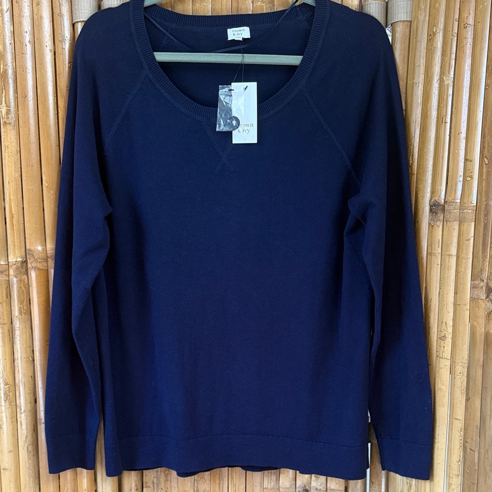Crown & Ivy Deep Blue Crew Neck Sweater NWT
